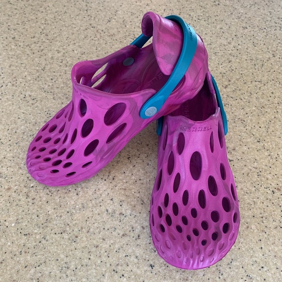 Merrell Womens Hydro Moc Purple Pink Slip On Clog Shoes Teal Strap Size 7 - Picture 1 of 9